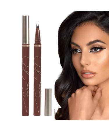 Double Edge Lower Lash | Waterproof Liquid Liner Pencil Three Colours Choices Eyeliner Pencil for Makeup Beginners Liquid Pencil with Bifurcated Brush Head Pochy Brown Coffee