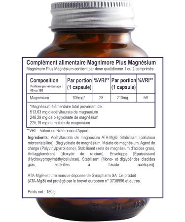  Magnimore Magnimore Plus 120 Triple Magnesium Complex with ATA-Mg Bisglycinate Malate & N-Acetyltaurate For Energy Relaxation & - Buy Online on GoSupps.com