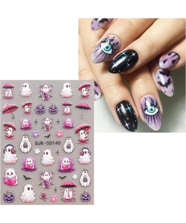 JMEOWIO 3D Embossed Halloween Nail Art Stickers Decals Self-Adhesive 5D Cute Ghost Pink Flower Nail Supplies Nail Art Design Decoration Accessories 4 Sheets - Buy Online on GoSupps.com