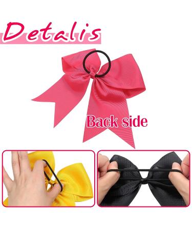 4pcs Large Cheer Bows Elastic Hair Tie Bands, Grosgrain Ribbon Ponytail Holder for Teen Girls - Yellow/Black/White/Pink - Buy Online on GoSupps.com