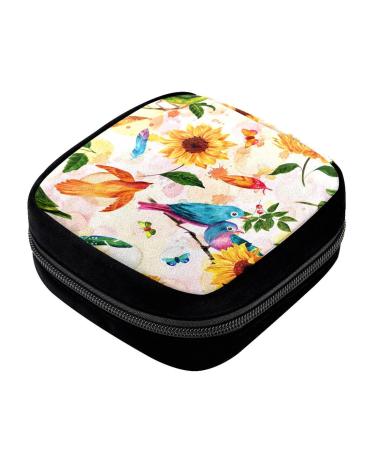 GIAPB Period Bag Sanitary Napkin Storage Bag Pad Holder for Period Makeup Pouch Bird Sunflower Flowers Color1679