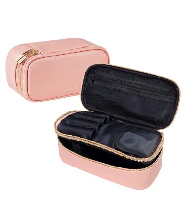 Makeup Bag, ROWNYEON Small Dual Layer Travel Makeup Bag Cute Organizer Bag Brush Holder Portable Waterproof Toiletry Pouch Professional Make up Case - PINK