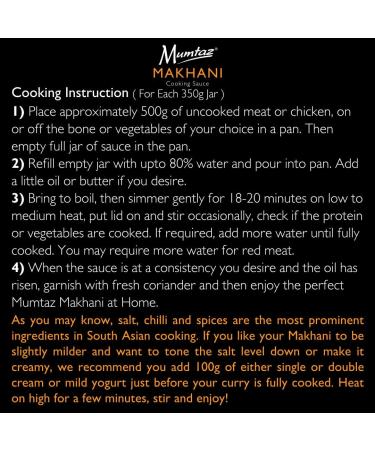 Mumtaz MAKHANI Indian Curry Cooking Sauce - Pack of 6 x 350g - Restaurant Quality At Home - Serves 4-5 - Buy Online on GoSupps.com