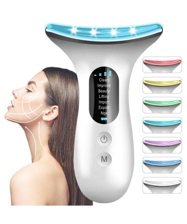 Face and Neck Massager 7 Color Light Mode RedLight Therapy Facial Skin Care Tools for Daily Beauty Anti-Aging Face Massager Wand Improve Firm Tightening and Smooth (White)