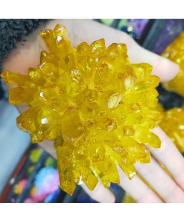 Room Decoration Natural Crystals and Stones 300-400g Yellow Electroplated Natural Crystal Cluster Specimen Raw Rock Quartz Flowers Aura Stones Gift Modern House Decor for Decoration - Buy Online on GoSupps.com