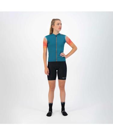 Shop Rogelli Waves Women's Short Sleeve Cycling Jersey - Breathable Road Bike Shirt in Light Blue & Coral - Buy Online on GoSupps.com