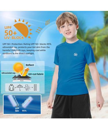 MEETWEE Boys Rash Guard - Short Sleeve Kids Swim Shirt UV Protection UPF 50+ Quick-Drying for Ages 8 - Dark Blue - Buy Online on GoSupps.com