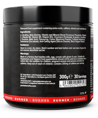The Protein Works Raze Burner Pre Workout Powder 30 Servings - Thermogenic Blend with Caffeine, Carnitine & Tyrosine in Sour Cherry & Apple Flavor - Buy Online on GoSupps.com