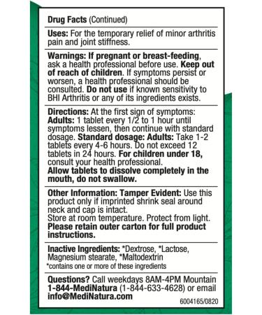 BHI Arthritis Pain Relief Tablets - Joint Health Support with Arnica & 13 Natural Actives | Homeopathic Blend for Minor Pain & Stiffness | 100 Tablets - Buy Online on GoSupps.com