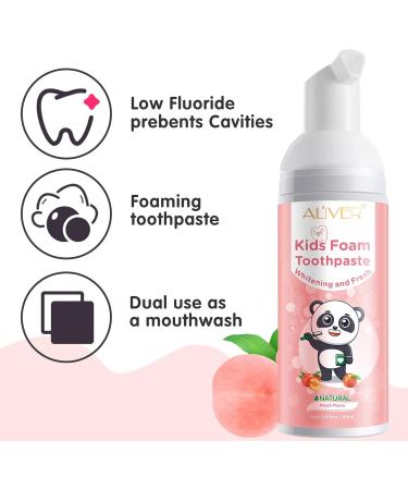 Kids Foam Toothpaste 2Pcs - Low Fluoride Toddler Toothpaste Set for U Shaped Toothbrush - Peach Flavor - Anticavity Foaming Toothpaste for Children's Teeth Cleaning - Buy Online on GoSupps.com