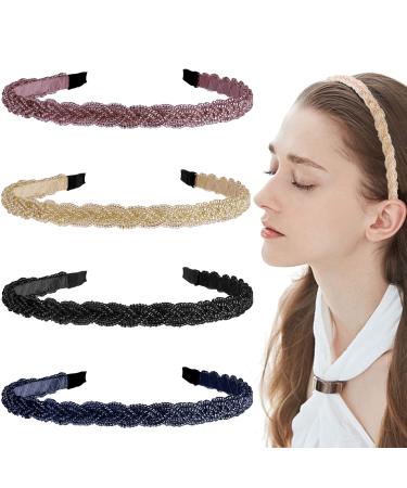 4 Pieces Beaded Headbands Bling Hair Hoop Crystal Hair Bands Pearl Headwear Jewelry Rhinestone Hair Accessories for Women Girls (Classic Colors)