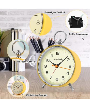 Tenock Retro Alarm Clock - Silent Loud for Deep Sleepers Night Light & Snooze Battery Operated Radiation-Free Yellow - Ideal for Bedroom & Living Room - Buy Online on GoSupps.com