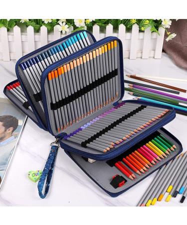 BTSKY Colored Pencil Case- 160 Slots Pencil Holder Pen Bag Large Capacity Pencil Organizer with Handle Strap Handy Colored Pencil Box with Printing Pattern Blue Star Bright Blue - Buy Online on GoSupps.com