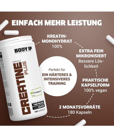 Body IP Perfect Creatine Plus - Pure Creapure Creatine Monohydrate for Muscle Building & Performance | 180 Vegan Capsules | Made in Germany - Buy Online on GoSupps.com