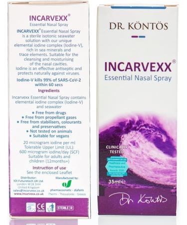 Incarvexx Seawater Nasal Spray with Molecular Iodine - 1 fl oz - Non-Allergenic for Adults, Pregnancy & Kids - Cold Relief & Blocked Nose - Buy Online on GoSupps.com