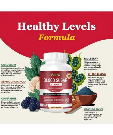 Blood Sugar Complex Supplement - Supports Healthy Blood Sugar Levels All Natural with Cinnamon Bitter Melon Chromium Garlic Hibiscus Olive Leaf Mulberry Non-GMO - 120 Capsules - Buy Online on GoSupps.com