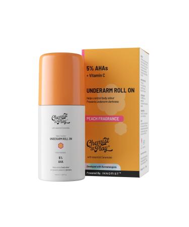 Under-Arm Roll-On Deodorant With 5% Lactic Acid & 1% Mandelic Acid Prevents Odour Brightens Skin & Exfoliates Underarm Long Lasting Peach Fragrance For Unisex 1.4 fl oz. 1.4 Fl Oz (Pack of 1) Peach