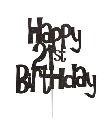 Happy 21st Birthday Cake Topper Decoration in Fun Style (Made in UK) - Black
