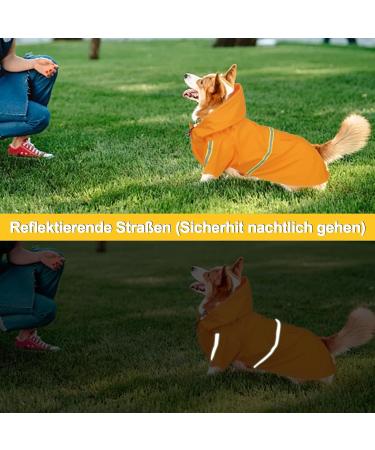 Adjustable Waterproof Dog Mackintosh Coat - Reflective Stripes for Small Medium & Large Dogs | Outdoor Rain Jacket with Hood (Orange L) - Buy Online on GoSupps.com