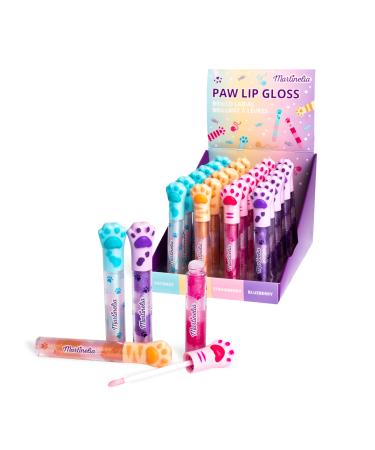 MARTINELIA - Cat Paw Gloss For Kids - Flavored Lip Gloss For Girls - Non-Toxic Kids Makeup - Random Pattern Coconut, Peach, Strawberry & Blueberry - 1 Unit