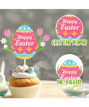 Adorable Happy Easter Egg Cupcake Toppers for Kids Set of 18 - These are bunny decorations that boys and girls will love at Easter parties baby showers and themed birthday parties - SugarGera - Buy Online on GoSupps.com
