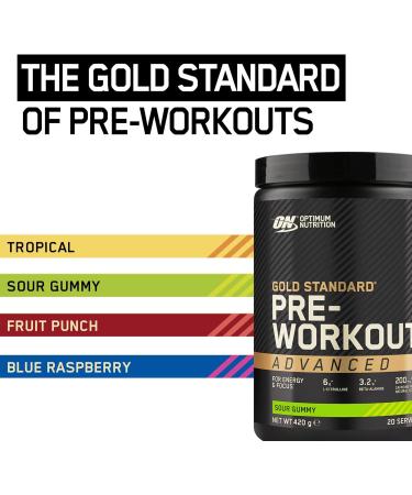 Optimum Nutrition Gold Standard Pre-Workout Powder - Sour Gummy Flavor, 20 Servings, 420g - Buy Online on GoSupps.com