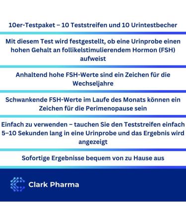 Clark Pharma Menopausal Test Set | 10 Test Strips & Urine Cups | FSH Hormone Detection | Self-Test for Menopause & Perimenopause - Fast International Shipping - Buy Online on GoSupps.com