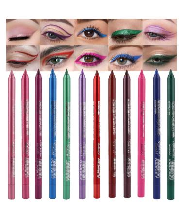 evpct 12Pcs Pink Rose Red Orange Purple Black Silver Blue Red Brown Colored Glitter Eyeliner Eye Liner Pencils Makeup Set for Women Waterproof lapiz delineadores de colores para ojos contra el agua 12 Count (Pack of 1) S...