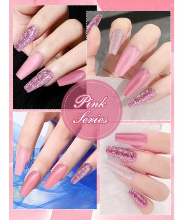 EBANKU 15PCS Dip Powder Nail Starter Kit - 6 Colors Nude Pink Glitter - DIY French Manicure Essential Set - Buy Online on GoSupps.com