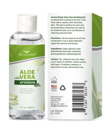 Aroma King Aloe Vera Soothing Gel - 100% Pure Aloe Leaf for Face & Body After Sun Care - 4 Fl Oz (Pack of 1) - Buy Online on GoSupps.com