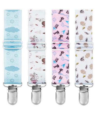 Pacifier Clip (4 Pack) - COZILIFE Premium Quality Pacifier Holder with Length Adjustable Belt Universal Fit for Baby Pacifiers Stylish Printing Suits for Boys and Girls Kraft Box Package.
