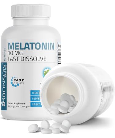 Bronson Melatonin 10 MG Fast Dissolve Peppermint Tablets, Promotes Relaxation, 360 Chewable Vegetarian Lozenges - Buy Online on GoSupps.com