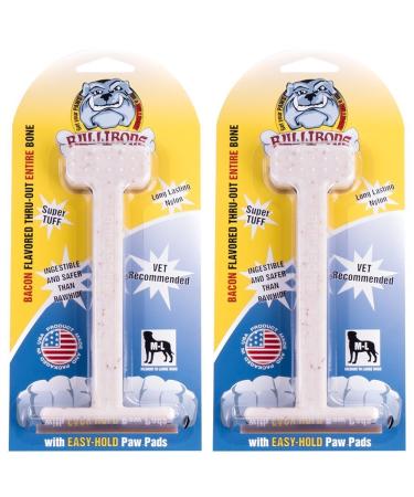 Bullibone Nylon Dog Chew Toy Nylon Bone - Improves Dental Hygiene, Easy to Grip Bottom, and Permeated with Flavor Bacon Large - 2 Pack