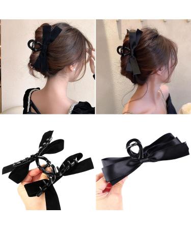 2PCS Black Bow Hair Clip Bowknot Hair Claw Jaw Clips Barrettes for Thick Thin Hair Nonslip Claw Clamps Hair Clips for Women Girls Big Bows Hair Claws Barrette - Buy Online on GoSupps.com