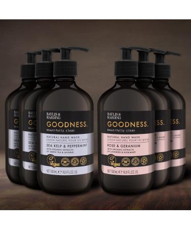 Baylis & Harding Goodness Hand Wash Bundle: 3 x 500 ml Sea Kelp & Peppermint & 3 x 500 ml Rose & Geranium (6 bottles) - Vegan Friendly 500.00 ml (Pack of 6) Hand Wash Bundle - Buy Online on GoSupps.com