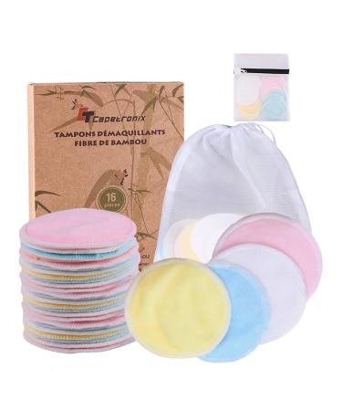 Reusable Makeup Remover Pads (16 Pack) with 2* Washable Laundry Bag, Reusable Bamboo Cotton Rounds for All Skin Types, Eco-Friendly Reusable Pads,for Eyes and face 16 Count (Pack of 1)