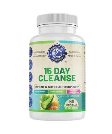WHOLE WORLD WELLNESS 15 Day Cleanse | Advanced Gut Cleanse Detox Formula for Women & Men | Bloating Relief | 60 Capsules | Made in The USA.