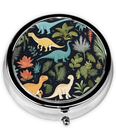Cute Dinosaur Round Pill Box | 3 Compartment Portable Travel Medicine Organizer | Mini Decorative Pocket Purse - Buy Online on GoSupps.com