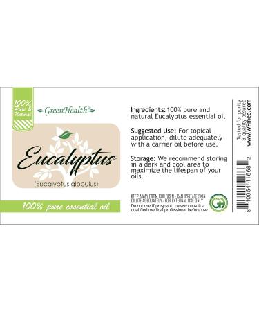 GreenHealth Eucalyptus Essential Oil 1 fl oz (30 ml) Amber Glass Bottle w/Euro Dropper 100% Pure Essential Oil - Buy Online on GoSupps.com