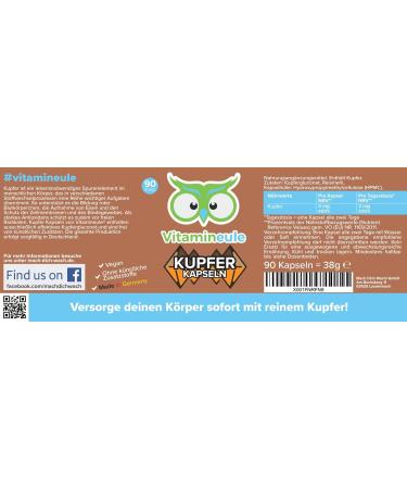 Copper Capsules 4 mg - High-Dose Vegan Copper Gluconate from Germany - No Additives - Laboratory Tested - Small Capsules for High Bioavailability - VitamineULE  - Buy Online on GoSupps.com