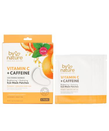 By Nature Vitamin C + Caffeine Brightening + Hydrating Under Eye Mask Patches - Energizing + Replenishing Eye Patches for Dark Circles - Skincare from New Zealand - Under Eye Patches - 5 Pairs