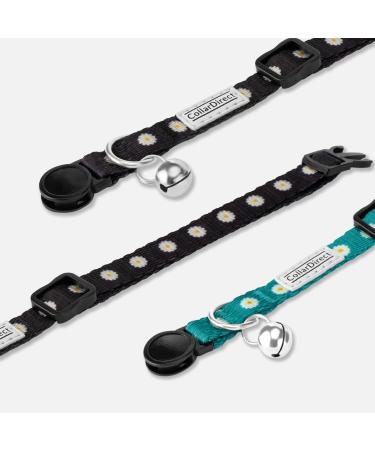 Collardirect Cat Necklace with Bell - Flower Pattern 2-Pack Adjustable Safety Neck Bands for Cats & Kittens (Black + Green) - Buy Online on GoSupps.com