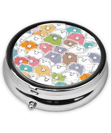 Colorful Sheep Cartoon Round Pill Box - 3 Compartment Portable Travel Organizer for Vitamins & Medications - Buy Online on GoSupps.com