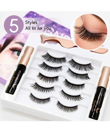 Buy Magnetic Eyelashes with Eyeliner Kit - 5 Pairs Reusable 3D False Lashes with Tweezers | No Glue Needed International Shipping Available - Buy Online on GoSupps.com