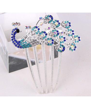 Blue Peacock Rhinestone Wedding Bridal Hair Comb Accessory - Buy Online on GoSupps.com