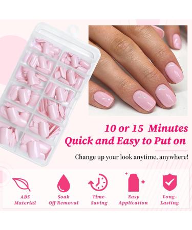 240pc Baby Pink Square Press On Nails - Short Fake Acrylic Nails with Glue & Adhesive Tabs | Perfect Petite Artificial Fingernails - Buy Online on GoSupps.com