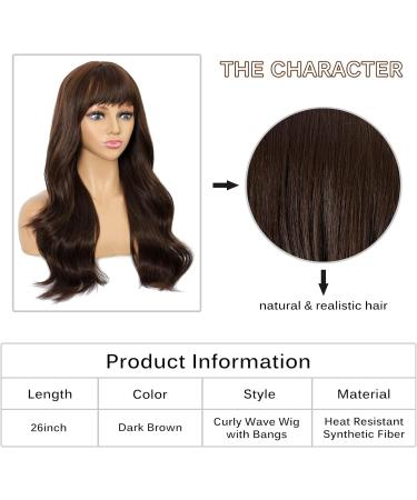 FAELBATY Long Brown Curly Wave Wig with Bangs - 26 Synthetic Cosplay Wig for Women - Buy Online on GoSupps.com