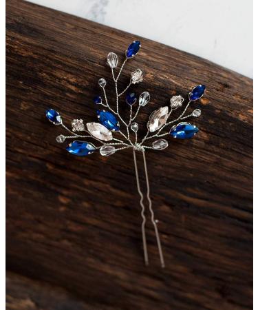 Handmade Bridal Hair Pins Set - Pink Champagne Rose Gold Pearl Beads Headpiece for Wedding & Party - Silver & Blue (Set of 2) by Kercisbeauty - Buy Online on GoSupps.com