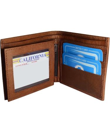 BMF Men's Original Bi-fold Embroidered Brown Genuine Leather Wallet - Tall Version in Brown - Buy Online on GoSupps.com