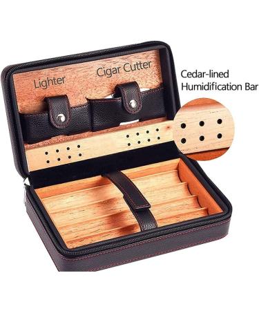 Cigar Case 4-Finger Portable Travel Leather Cigar Humidor with Cigar Cutter Cigar Box Father's Day Birthday Gift Cigar Accessories Black(Not including cigar) - Buy Online on GoSupps.com
